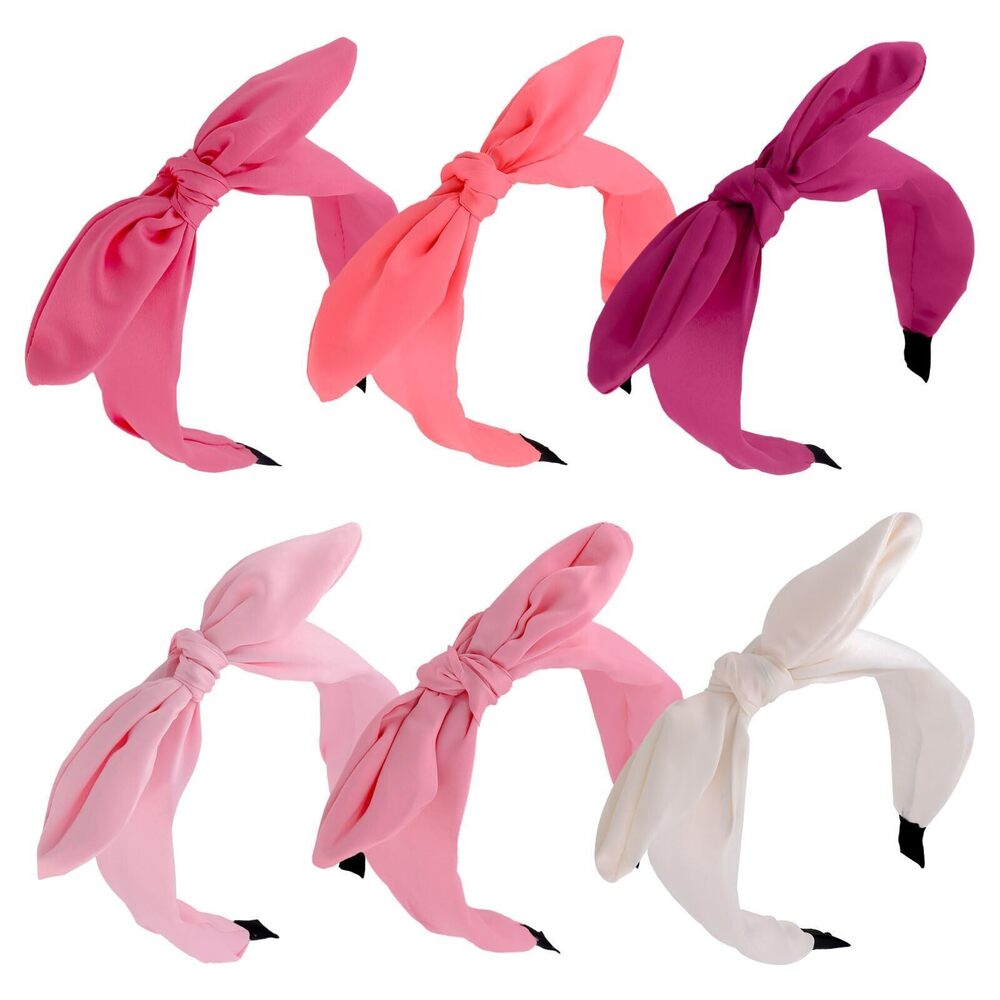 9451 6 Pieces Knotted Bow Headbands Wide Pink Headbands for Girls Hair